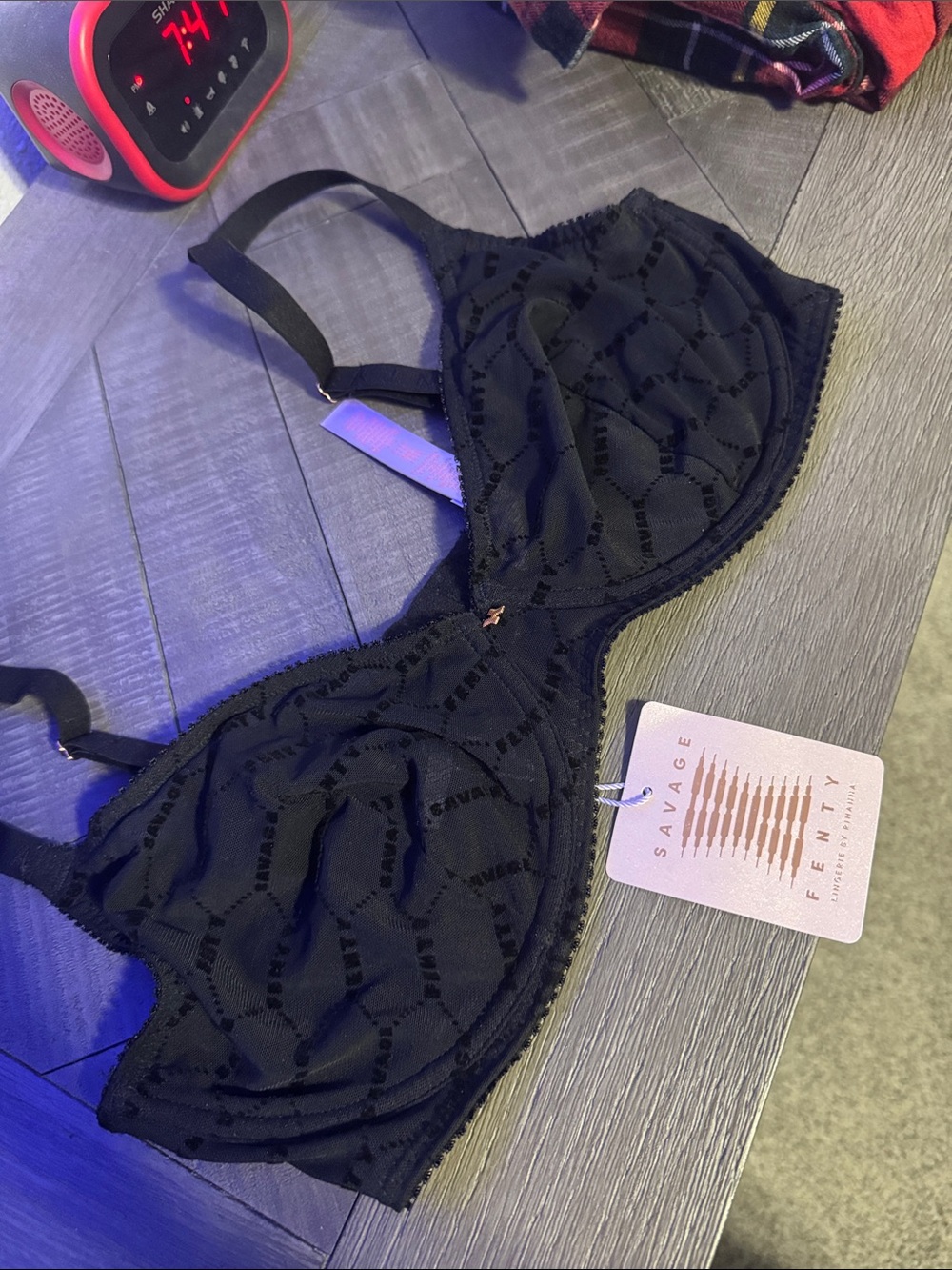 Savage X Fenty Black Sheer Patterned Underwire Bra